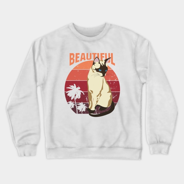 beautiful siamese cat at retro sunset Crewneck Sweatshirt by DopamIneArt